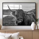 83810-MGV-FP-36X24-3P_Black-Highland Cow Wall Art – Black and White Highland Cattle Print, Rustic Farmhouse Animal Decor for Living Room or Office