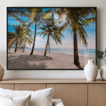 98175-MGV-FP-36X24-3P_Black-Tropical Palm Beach Wall Art – Relaxing Ocean Shore Canvas Print with Palm Trees, Coastal Summer Decor for Living Room, Bedroom or