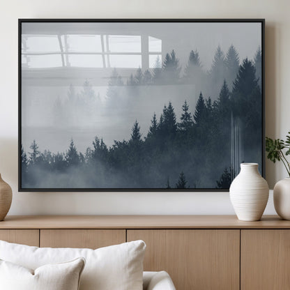 23671-MGV-FP-60X30-3P_Black-Misty Forest Wall Art – Serene Foggy Pine Trees Landscape Canvas Print, Tranquil Nature Decor for Living Room, Bedroom or Office
