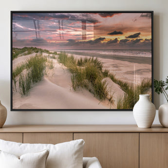 60570-MGV-FP-60X30-3P_Black-Beach Sunset Wall Art – Coastal Sand Dunes and Ocean Horizon Canvas Print, Tranquil Seascape Photography Decor for Living Room or