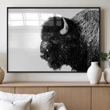 68780-MGV-FP-60X30-3P_Black-Bison Close-Up Wall Art – Black and White Buffalo Canvas Print, Rustic Wildlife Photography Decor for Living Room, Office, or