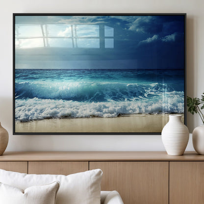 84116-MGV-FP-60X30-3P_Black-Ocean Wave Wall Art – Blue Sea and Beach Canvas Print, Coastal Seascape Photography Artwork for Living Room, Bedroom, or Office