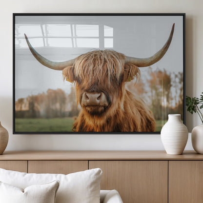 64824-MGV-FP-60X30-3P_Black-Highland Cow Wall Art – Rustic Scottish Bull Canvas Print, Farmhouse Animal Decor for Living Room, Bedroom, Office or Cabin