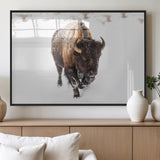 19889-MGV-FP-60X30-3P_Black-Snow Bison Wall Art – Majestic Buffalo Winter Landscape Canvas Print, Rustic Wildlife Photography Decor for Cabin, Lodge, Living