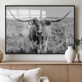 77320-MGV-FP-60X30-3P_Black-Texas Longhorn Wall Art – Black and White Western Cattle Canvas Print, Rustic Farmhouse Animal Photography Decor for Living Room,
