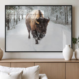 10109-MGV-FP-60X30-3P_Black-Majestic Bison Winter Wall Art – Snowy Forest Buffalo Canvas Print, Rustic Wildlife Photography Decor for Cabin, Lodge, Living