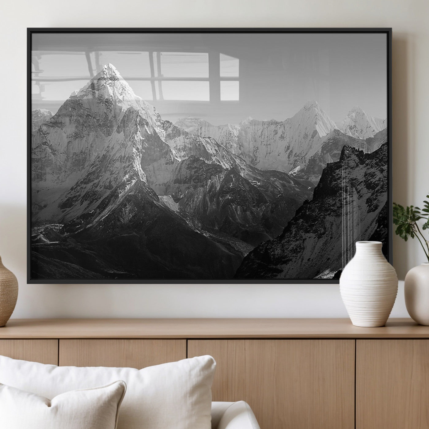 10775-MGV-FP-60X30-3P_Black-Snow Capped Mountain Wall Art – Black and White Canvas Print of Majestic Peaks, Nature Landscape Photography for Office, Bedroom,