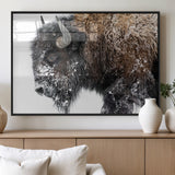24304-MGV-FP-60X30-3P_Black-Bison Wall Art Canvas Print, Framed Winter Bison Art Picture Print, Snowy Buffalo Perfect Rustic Farmhouse Decor Artwork