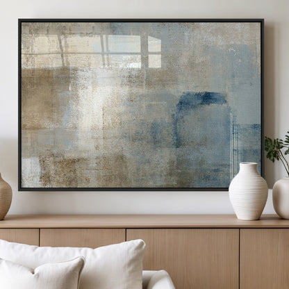 38126-MGV-FP-60X30-3P_Black-Neutral Abstract Wall Art – Modern Beige and Blue Canvas Print and Minimalist Textured Painting for Living Room, Bedroom or Office