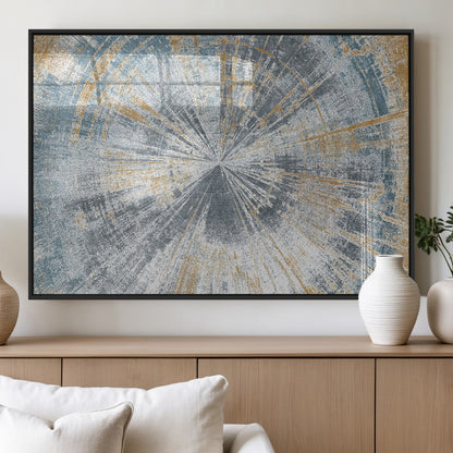 17631-MGV-FP-60X30-3P_Black-Radiant Burst Wall Art – Abstract Sunburst Canvas Print in Blue and Gold, Modern Geometric Painting for Living Room, Office or