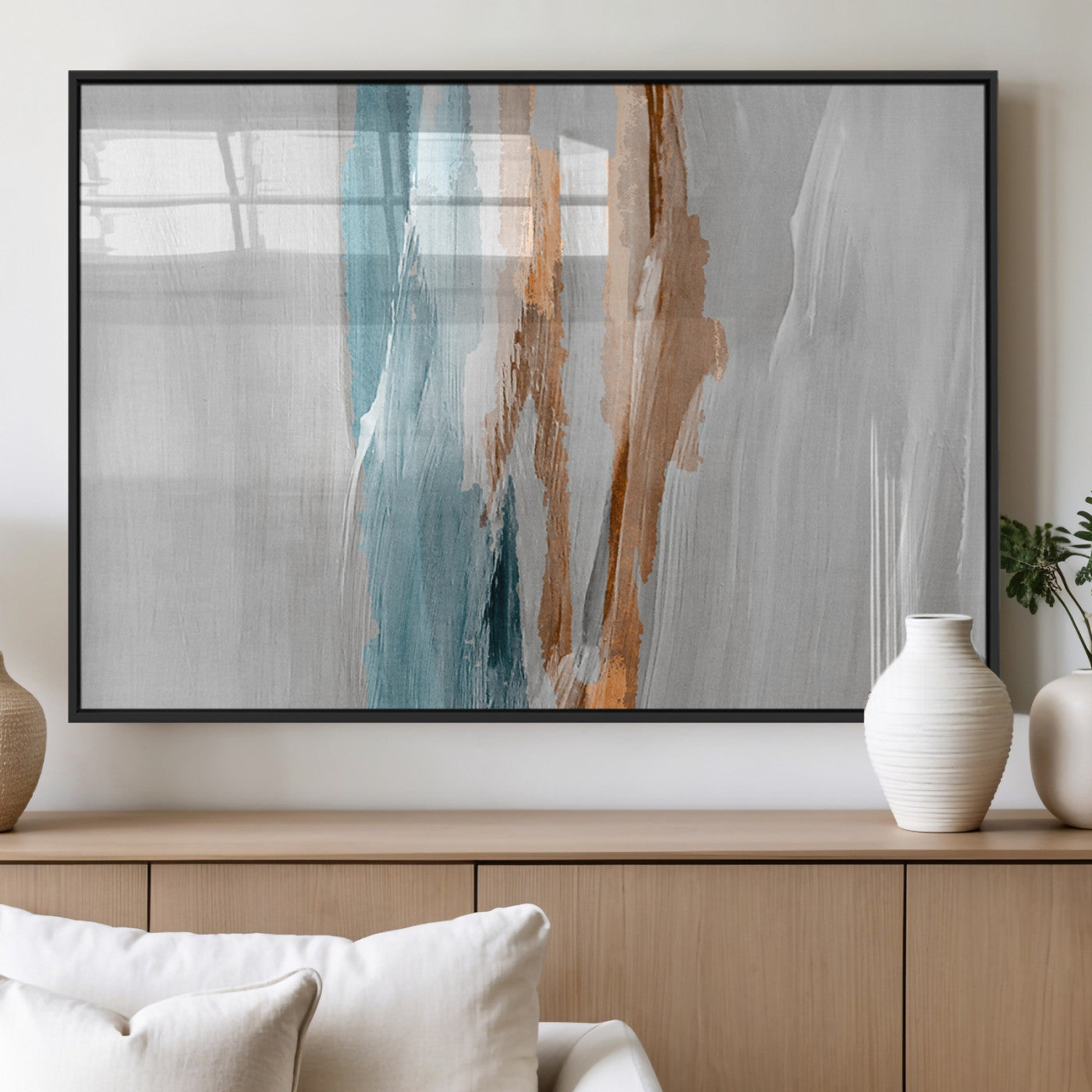 66154-MGV-FP-36X24-3P_Black-Abstract Brushstroke Wall Art – Modern Teal and Gold Canvas Print, Minimalist Contemporary Painting for Living Room, Bedroom, or