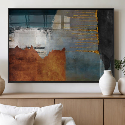 35026-MGV-FP-36X24-3P_Black-Abstract Canvas Wall Art – Modern Teal, Rust, Black and Gold Textured Painting, Contemporary Decor for Living Room, Bedroom or