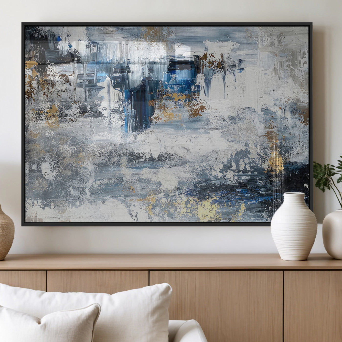 59716-MGV-FP-60X30-3P_Black-Abstract Blue and Gold Wall Art – Modern Textured Canvas Print, Contemporary Painting for Living Room, Bedroom, or Office Decor