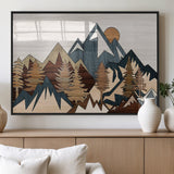 67950-MGV-FP-36X24-3P_Black-Modern Wood Wall Art Canvas Print, Framed Mountain Range Art Picture Print, Wood Mountain Range Perfect Rustic Decor Artwork