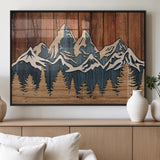 41330-MGV-FP-36X24-3P_Black-Rustic Mountain Wall Art – Wooden Nature Scene with Trees and Peaks, Handmade 3D Layered Decor for Living Room, Cabin or Office