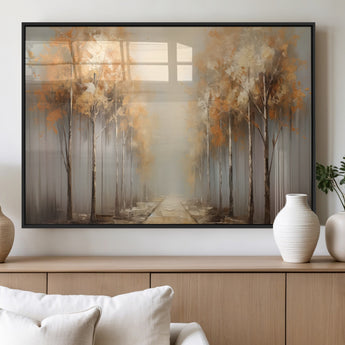 95004-MGV-FP-60X30-3P_Black-Autumn Forest Path Wall Art – Hand Painted Canvas Print with Golden Trees, Modern Nature Landscape Decor for Living Room, Bedroom
