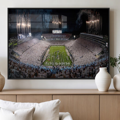 11391-MGV-FP-60X30-3P_Black-Penn State Stadium Wall Art – Panoramic White Out Football Game Canvas Print, College Sports Decor for Office, Man Cave, or Living