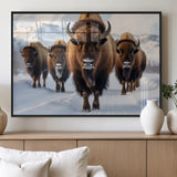 56701-MGV-FP-36X24-3P_Black-Bison Herd Wall Art – Buffalo Walking in Snowy Mountains Canvas Print, Rustic Wildlife Decor for Cabin, Lodge, or Living Room