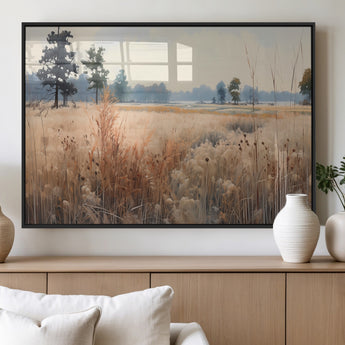 98822-MGV-FP-36X24-3P_Black-Autumn Meadow Wall Art – Tranquil Grassland Landscape Canvas Print, Rustic Country Decor for Living Room, Bedroom or Farmhouse