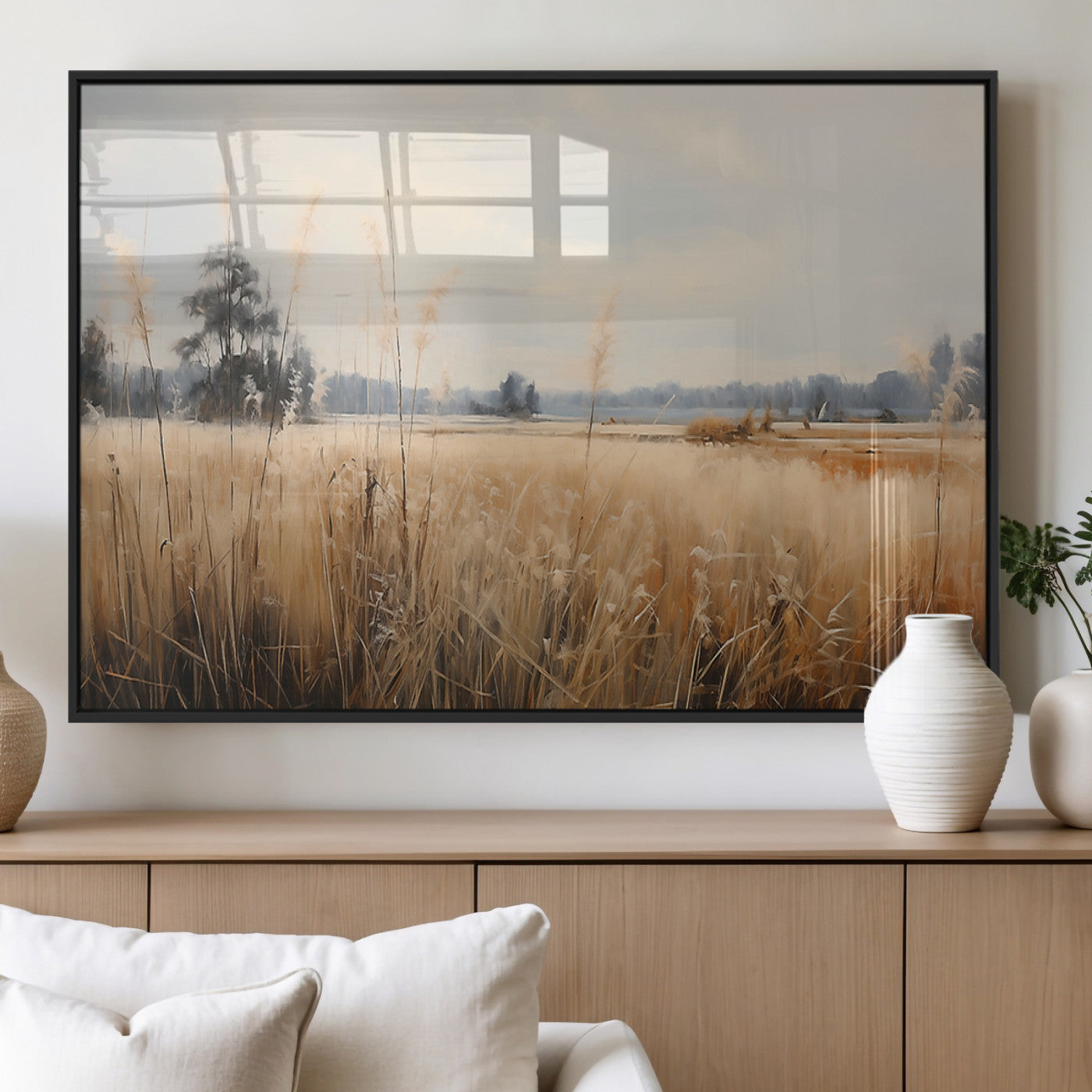38193-MGV-FP-36X24-3P_Black-Golden Meadow Wall Art – Serene Grassland Landscape Canvas Print, Rustic Nature Decor for Bedroom, Living Room or Farmhouse