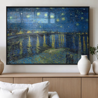 94605-MGV-FP-36X24-3P_Black-Starry Night Over the Rhone Wall Art – Vincent van Gogh Canvas Print, Famous Impressionist Painting for Living Room, Office