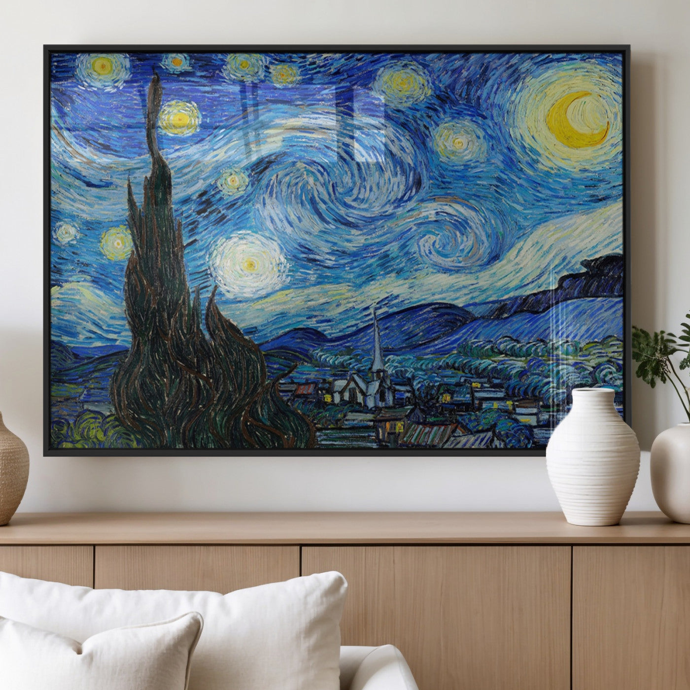 39177-MGV-FP-36X24-3P_Black-Starry Night Wall Art – Vincent van Gogh Famous Painting Canvas Print, Timeless Starry Sky Decor for Living Room, Bedroom or