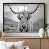 80564-MGV-FP-36X24-3P_Black-Highland Cow Wall Art – Black and White Scottish Highland Canvas Print, Rustic Farmhouse Decor for Living Room, Bedroom or Office