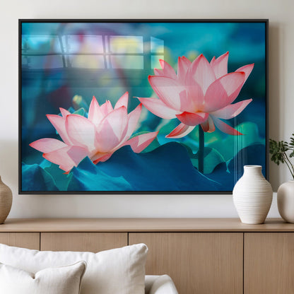 32559-MGV-FP-36X24-3P_Black-Lotus Flower Wall Art – Pink Water Lily Canvas Print, Tranquil Nature Decor for Living Room, Bedroom or Meditation Space