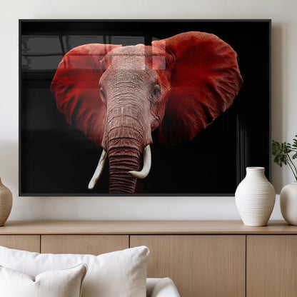 14788-MGV-FP-36X24-3P_Black-Red Elephant Wall Art – Bold Wildlife Canvas Print, African Safari Animal Decor for Living Room, Bedroom or Office