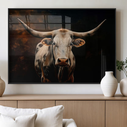 70522-MGV-FP-36X24-3P_Black-Longhorn Bull Wall Art – Striking Canvas Print of Majestic Bull, Premium Animal Decor for Home, Office, Man Cave, or Living Room