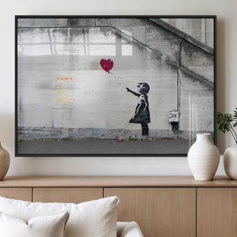 50559-MGV-FP-36X24-3P_Black-Banksy Girl with Balloon Wall Art – Famous Street Graffiti Canvas Print, Modern Urban Artwork for Living Room, Bedroom or Office