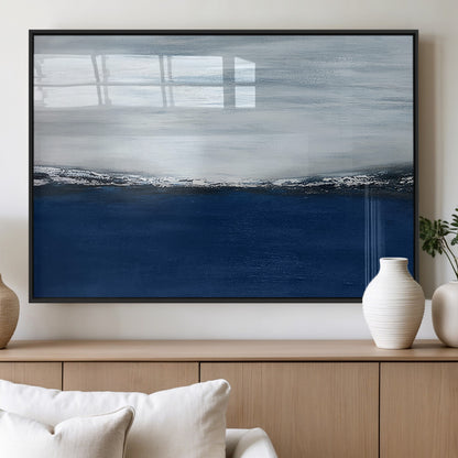 62197-MGV-FP-60X30-3P_Black-Abstract Ocean Wall Art – Minimalist Blue and White Canvas Print, Modern Coastal Seascape Painting for Bedroom, Living Room or