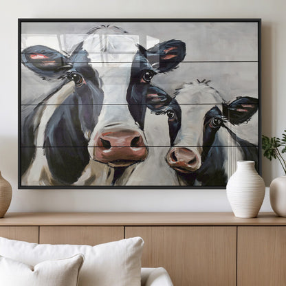 28934-MGV-FP-36X24-3P_Black-Farmhouse Cow Wall Art – Rustic Black and White Dairy Cattle Canvas Print, Country Barn Animal Painting for Kitchen, Living Room