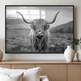 52903-MGV-FP-60X30-3P_Black-Highland Cow Wall Art – Black and White Canvas Print Rustic Cattle Portrait, Farmhouse Country Decor for Living Room, Office,