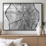 98709-MGV-FP-60X30-3P_Black-Tree Ring Wall Art – Black and White Canvas Print Rustic Wood Cross Section, Minimal Nature Inspired Decor for Living Room,