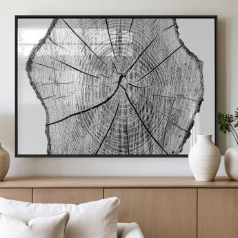 98709-MGV-FP-60X30-3P_Black-Tree Ring Wall Art – Black and White Canvas Print Rustic Wood Cross Section, Minimal Nature Inspired Decor for Living Room,