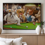 34228-MGV-FP-36X24-3P_Black-Dogs Playing Pool Wall Art Canvas Print, Framed Funny Dog Art Picture Print, Dog Perfect Game Room Decor Artwork