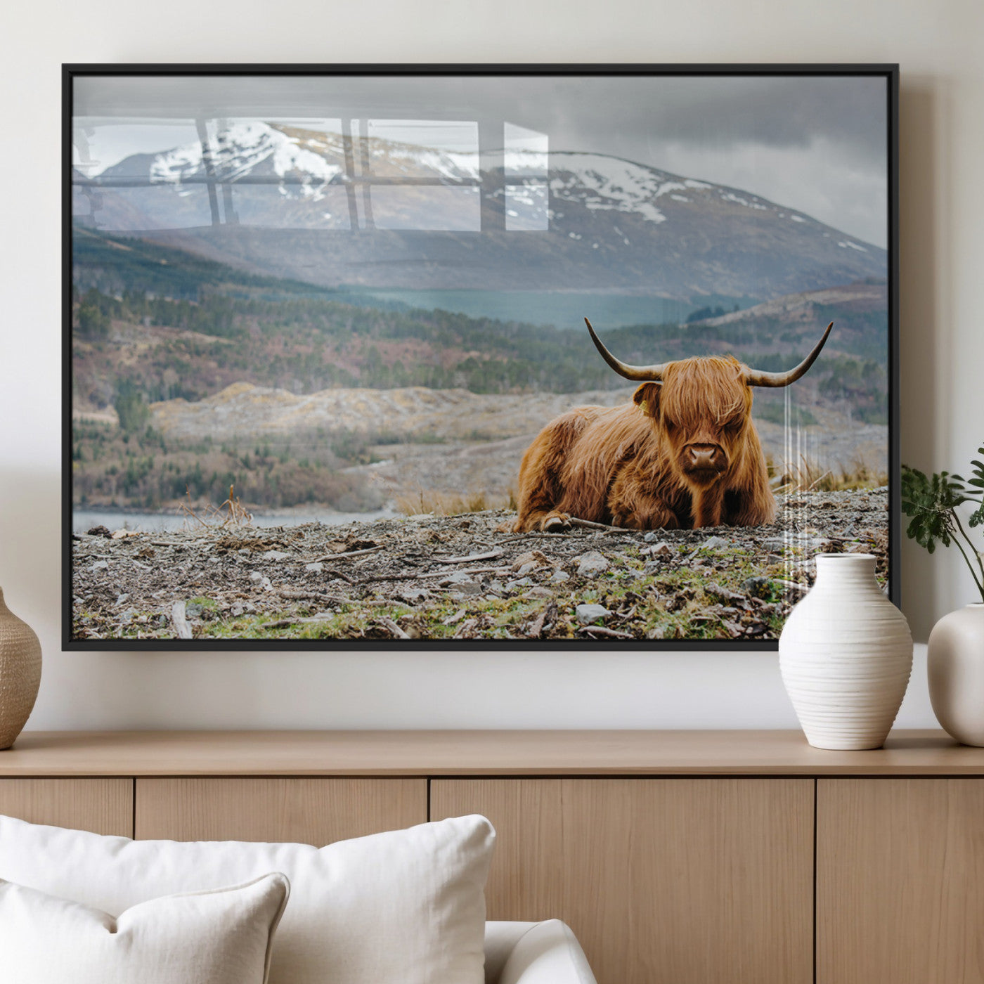80252-MGV-FP-60X30-3P_Black-Scottish Cow Wall Art Canvas Print, Framed Highland Cow Art Picture Print, Highland Cattle Perfect Rustic Farmhouse Decor Artwork