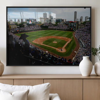 34859-MGV-FP-60X30-3P_Black-Wrigley Field Wall Art Canvas Print, Framed Chicago Cubs Stadium Art Picture Print, Wrigley Stadium Field Perfect Sport Room Decor