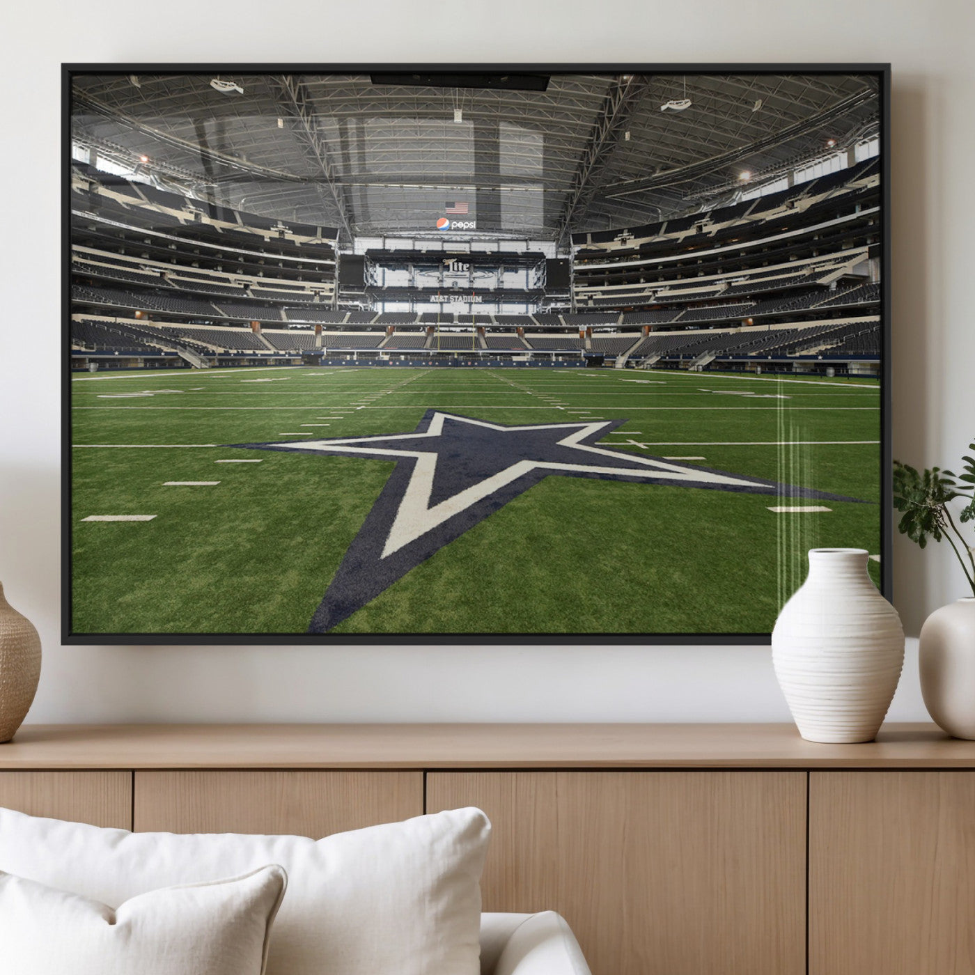 14834-MGV-FP-60X30-3P_Black-Dallas Att Stadium Wall Art Canvas Print, Framed Texas NFL Stadium Art Picture Print, American Football Stadium Perfect Sports