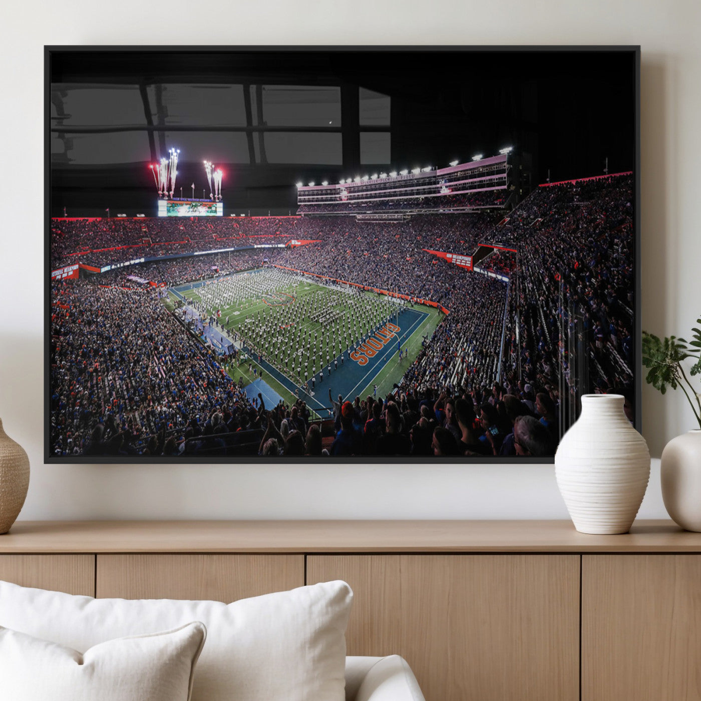46899-MGV-FP-60X30-3P_Black-Ben Hill Griffin Stadium Wall Art Canvas Print, Framed Football Stadium Art Picture Print, Florida Football Stadium Perfect Sport