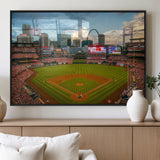 91908-MGV-FP-60X30-3P_Black-Baseball Stadium Wall Art – Canvas Print Game Day Field City Skyline Iconic Arch Scene Sports Photography, Decor for Game Room,