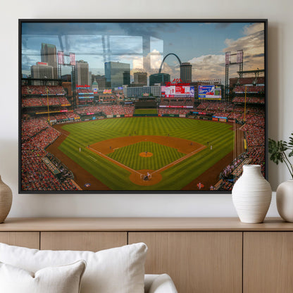 91908-MGV-FP-60X30-3P_Black-Baseball Stadium Wall Art – Canvas Print Game Day Field City Skyline Iconic Arch Scene Sports Photography, Decor for Game Room,