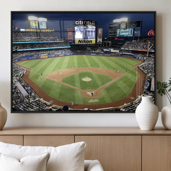 87666-MGV-FP-60X30-3P_Black-City Field Stadium Wall Art Canvas Print, Framed New York Stadium Art Picture Print, Citi Field Stadium Perfect Sport Room Decor