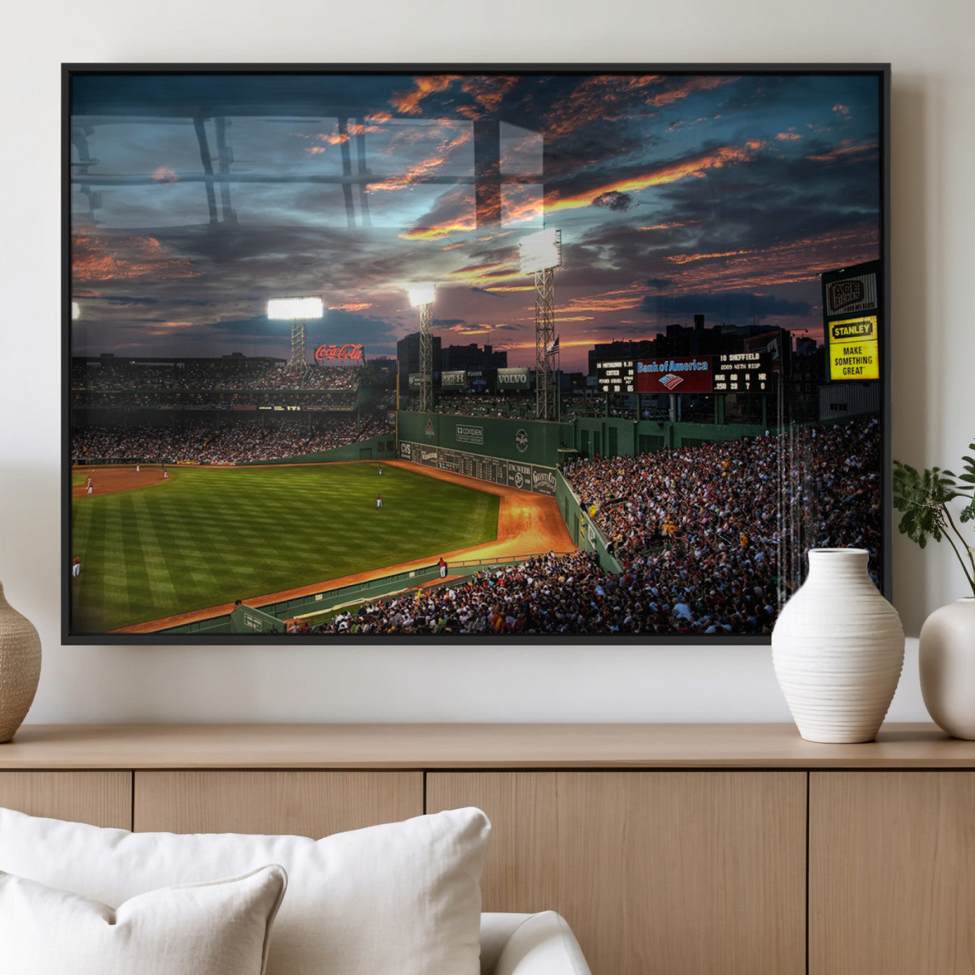 66781-MGV-FP-36X24-3P_Black-Baseball Stadium Wall Art – Canvas Print Evening Game Field Packed Crowd Sunset Sky Sports Photography, Dynamic Decor for Game