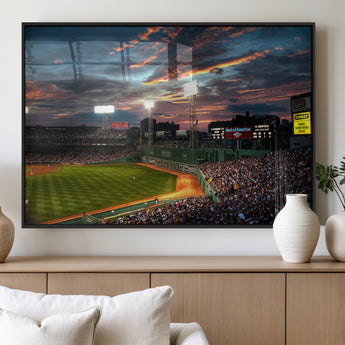 66781-MGV-FP-36X24-3P_Black-Baseball Stadium Wall Art – Canvas Print Evening Game Field Packed Crowd Sunset Sky Sports Photography, Dynamic Decor for Game