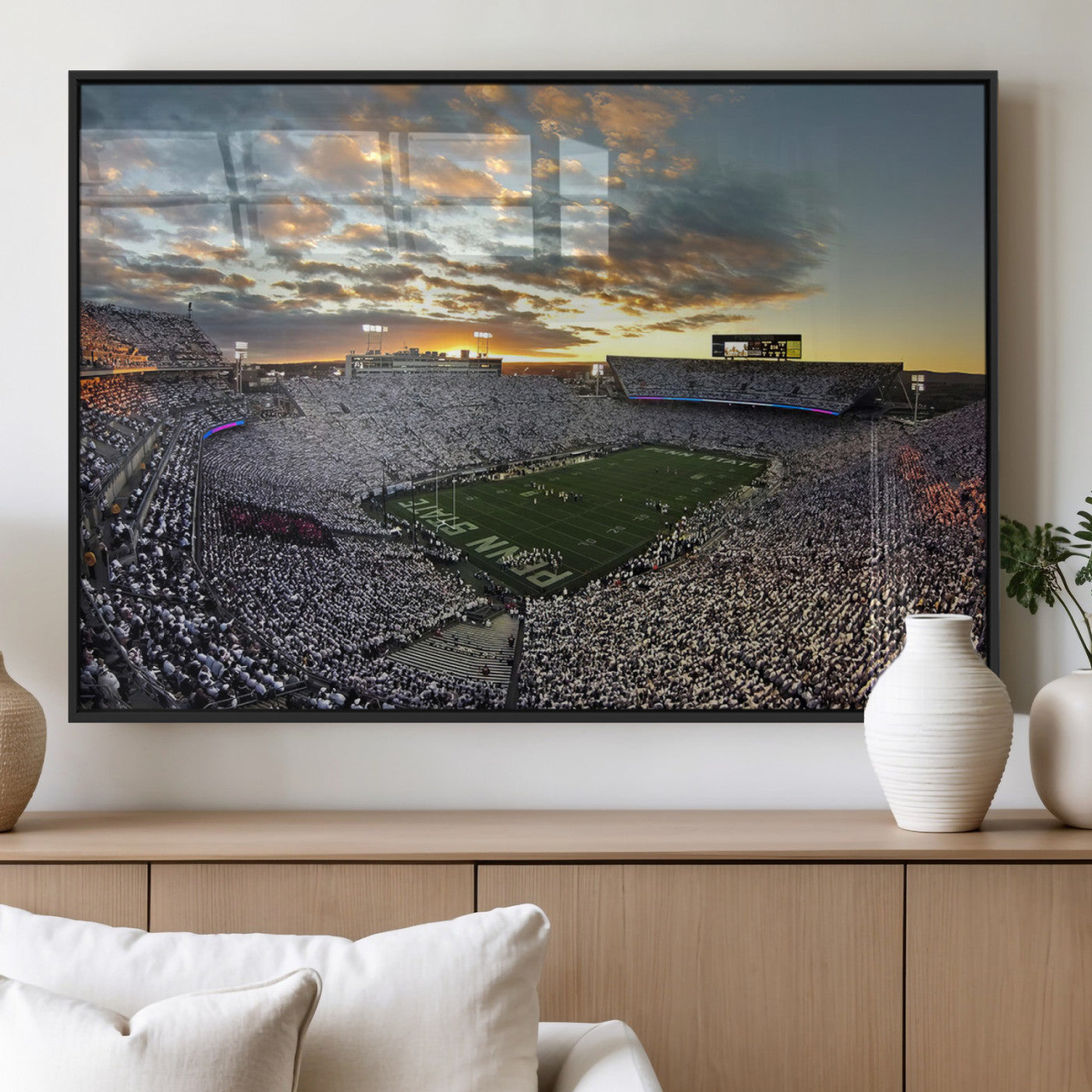 38807-MGV-FP-36X24-3P_Black-Beaver Stadium Wall Art Canvas Print, Framed Beaver Stadium Field Art Picture Print, Football Stadium Perfect Sport Room Decor