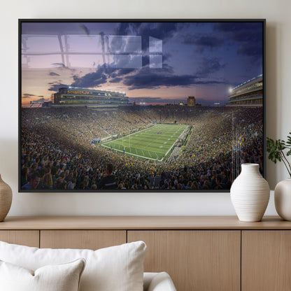 50825-MGV-FP-36X24-3P_Black-Notre Dame Stadium Wall Art Canvas Print, Framed Indiana Stadium Art Picture Print, Football Stadium Perfect Sports Room Decor