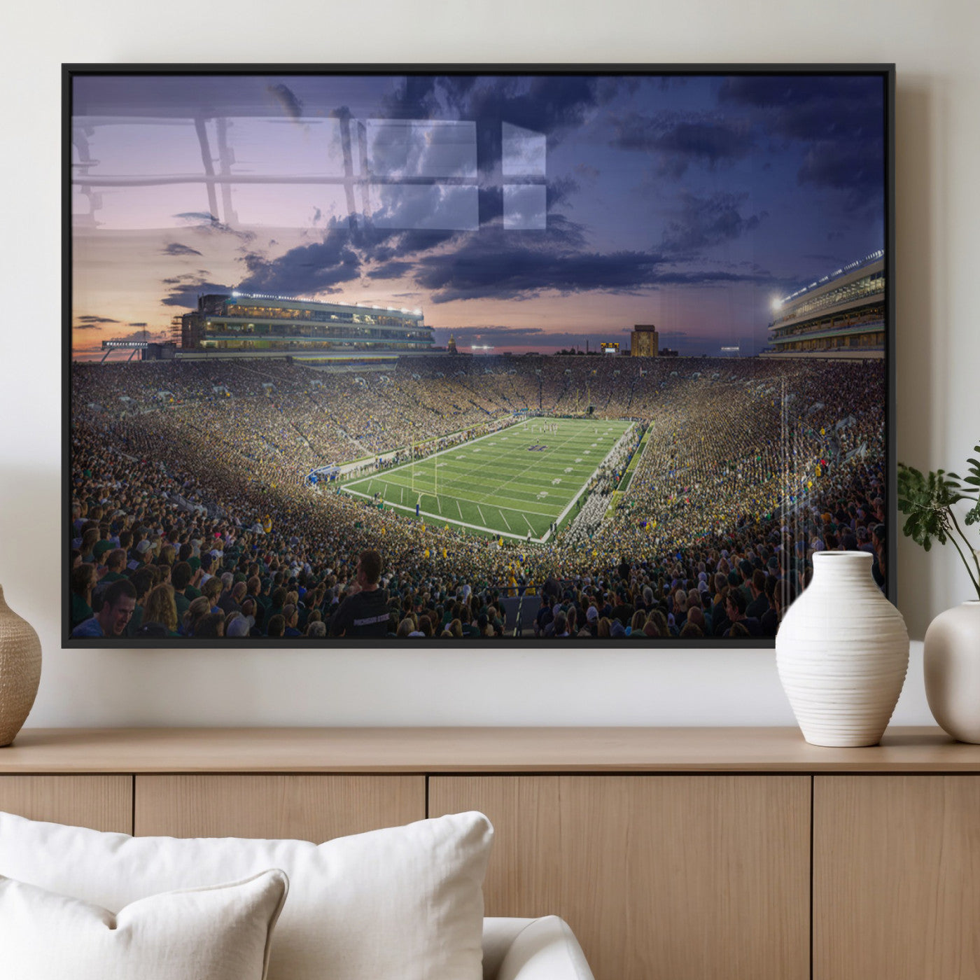 50825-MGV-FP-60X30-3P_Black-Notre Dame Stadium Wall Art Canvas Print, Framed Indiana Stadium Art Picture Print, Football Stadium Perfect Sports Room Decor