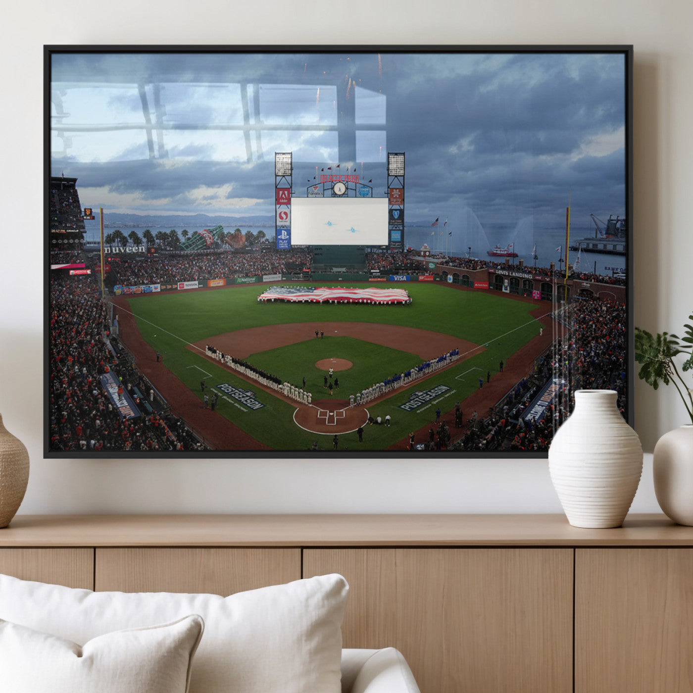 44631-MGV-FP-36X24-3P_Black-Oracle Park Stadium Wall Art Canvas Print, Framed San Francisco Giants Art Picture Print, Giants Stadium Field Perfect Sports Room